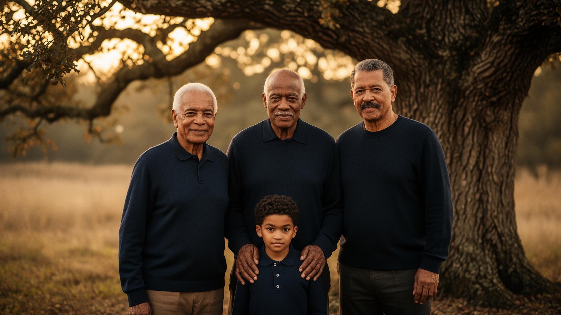 Three generations of a family standing together